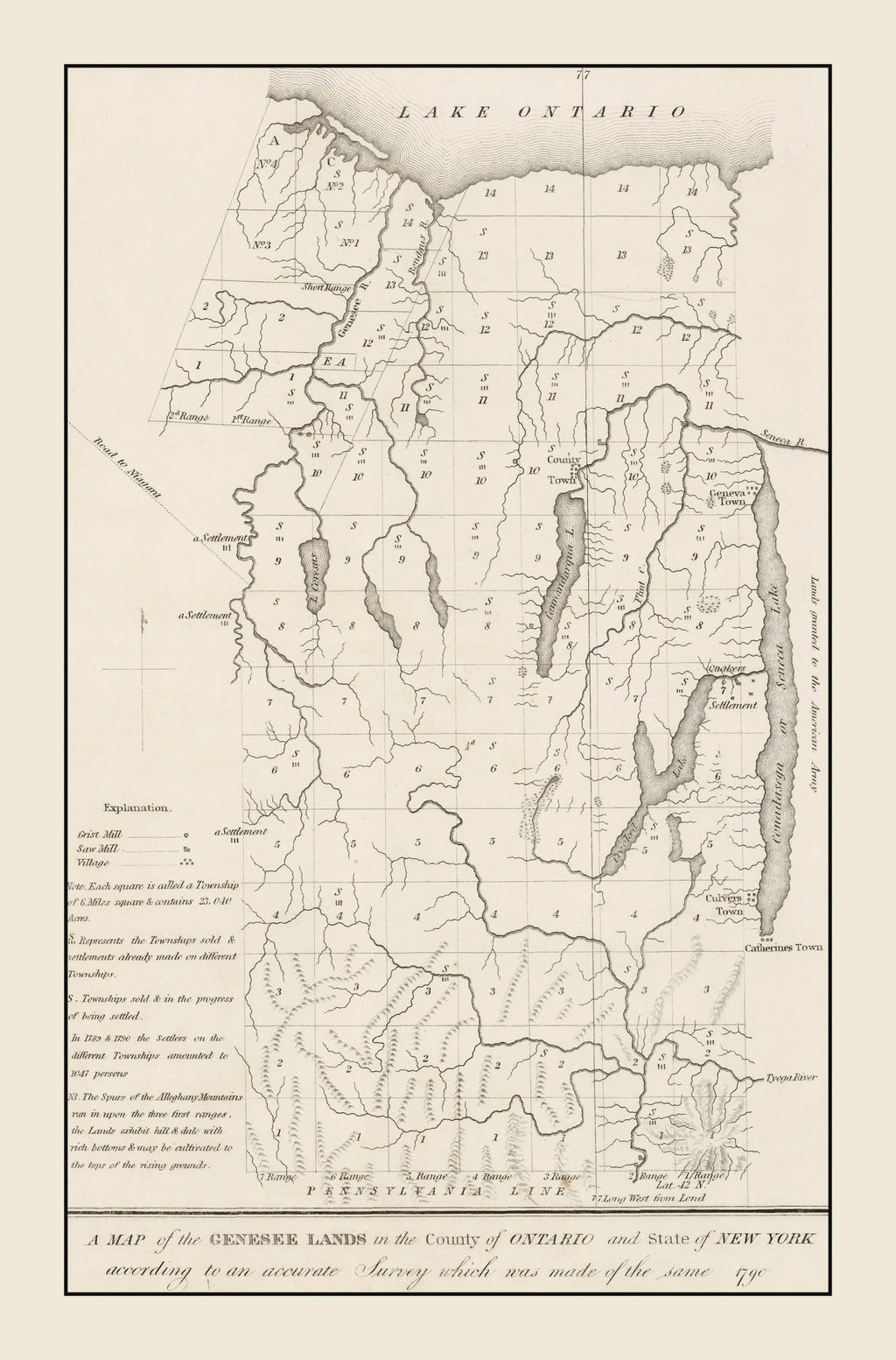 Vintage Finger Lakes Region Map 1849