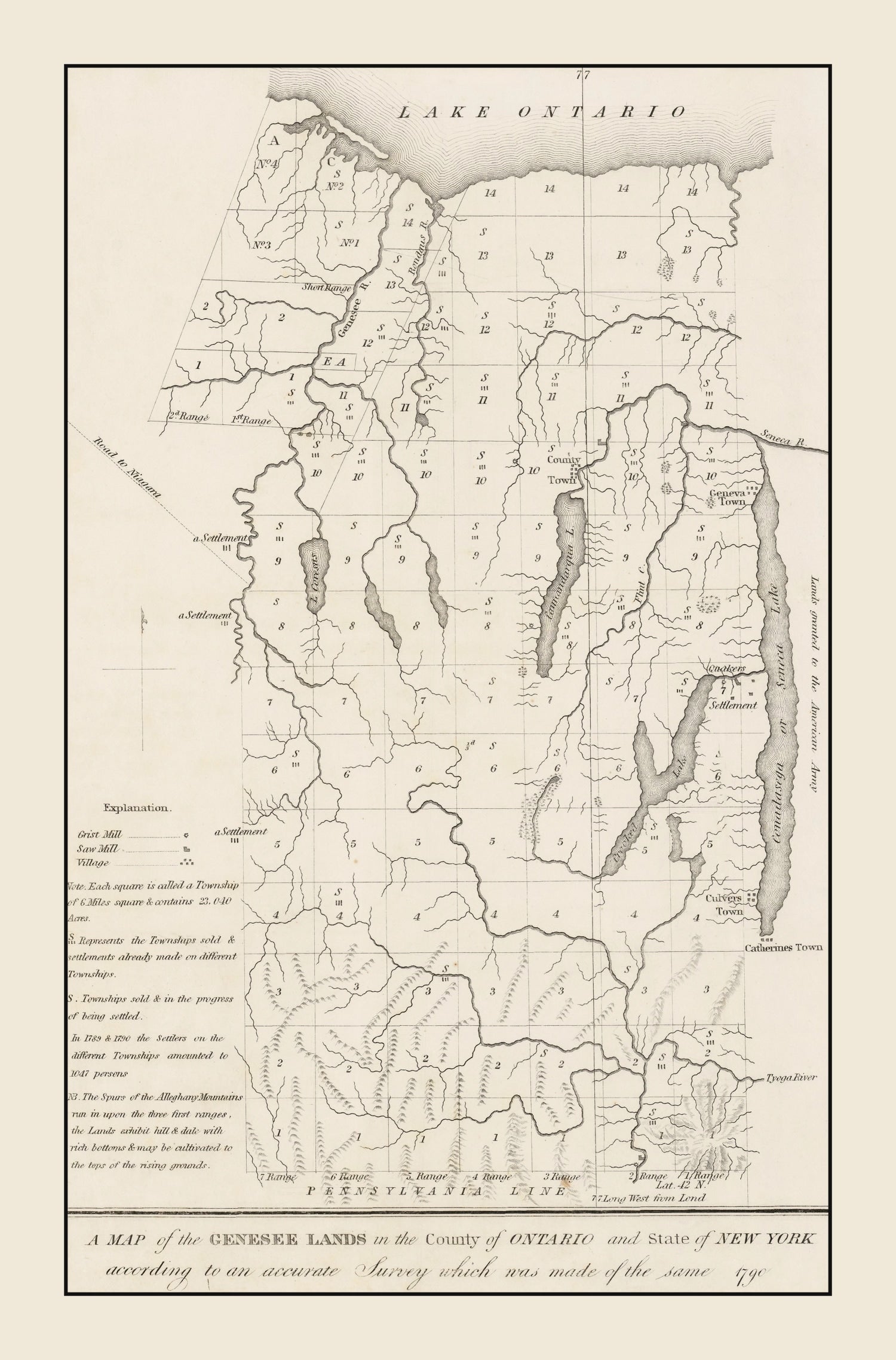 Vintage Finger Lakes Region Map 1849