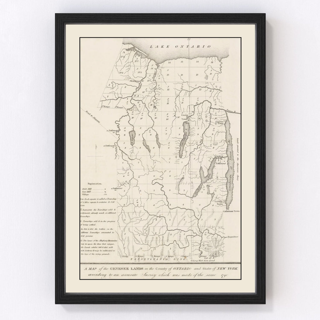Vintage Finger Lakes Region Map 1849
