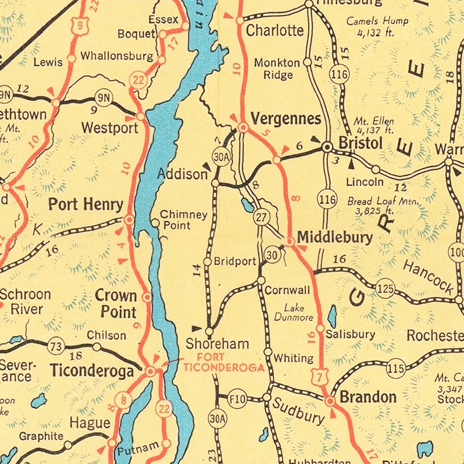 Vintage Lake Champlain Map 1940