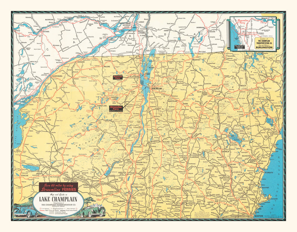Vintage Lake Champlain Map 1940