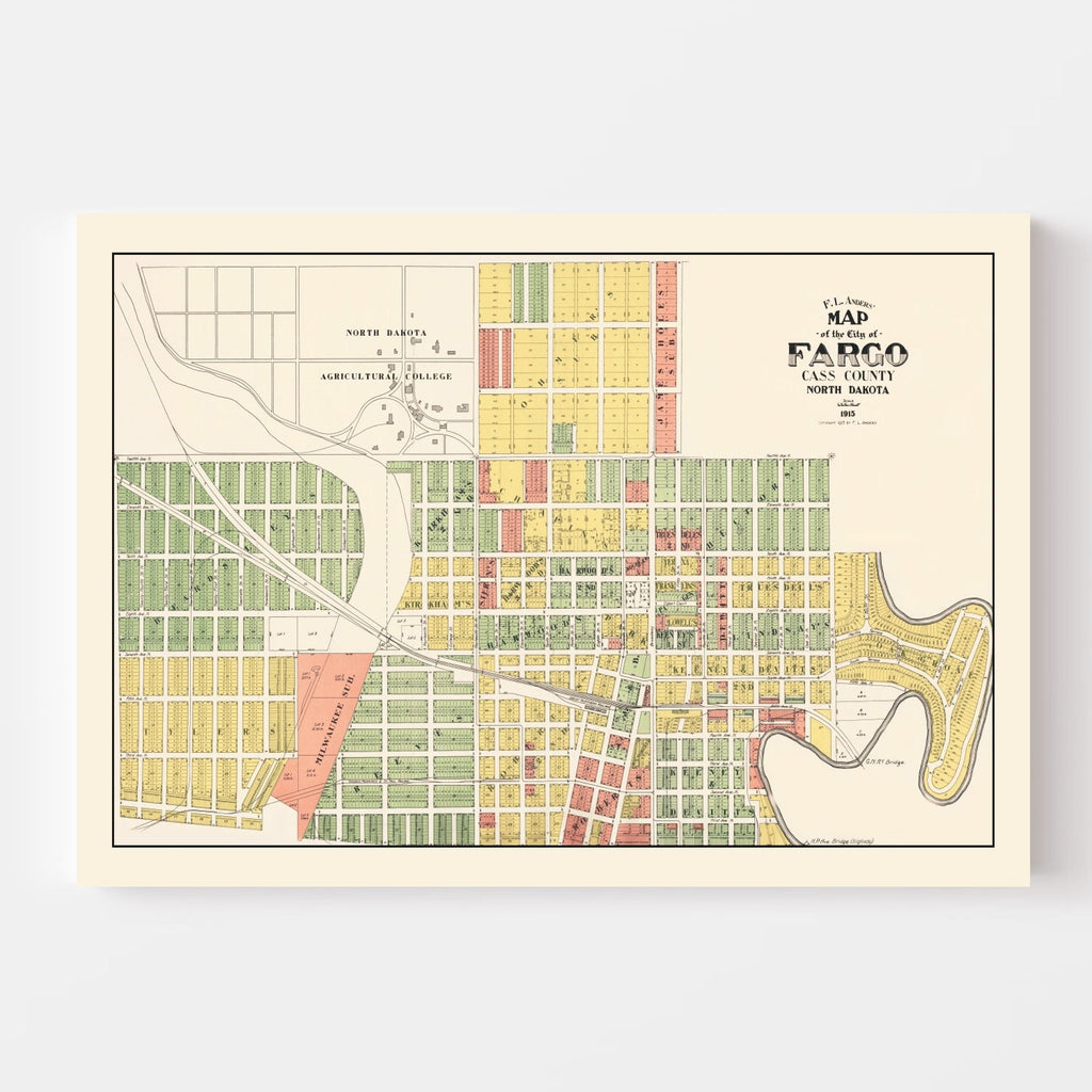 Vintage Map of Fargo, North Dakota 1915
