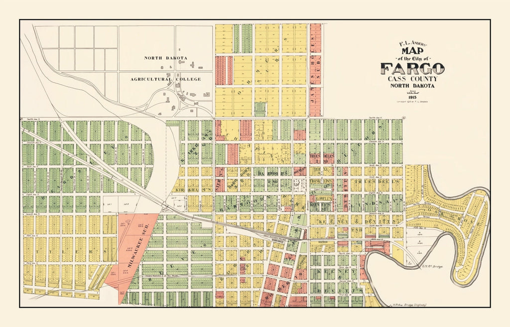 Vintage Map of Fargo, North Dakota 1915