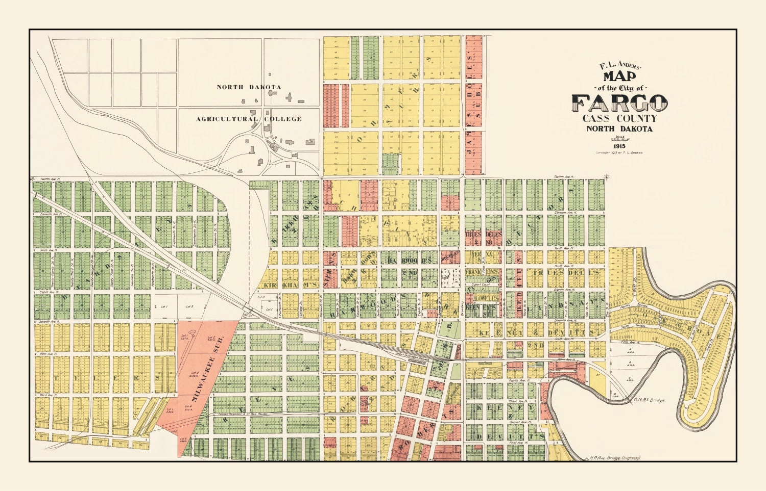Vintage Map of Fargo, North Dakota 1915