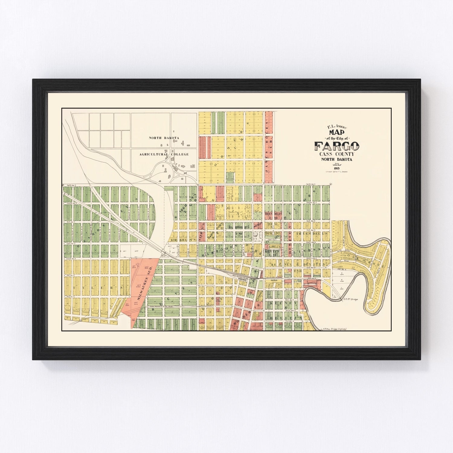 Vintage Map of Fargo, North Dakota 1915