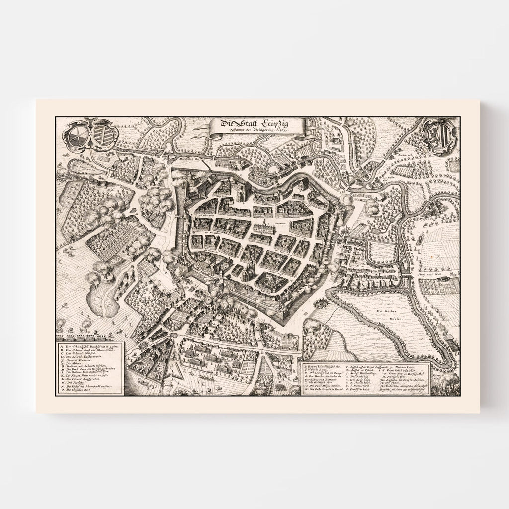 Vintage Map of Leipzig, Germany 1637