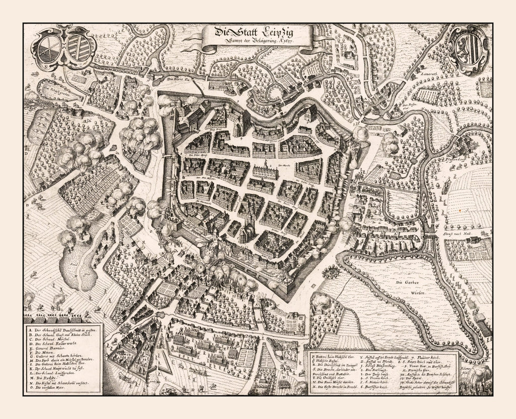 Vintage Map of Leipzig, Germany 1637