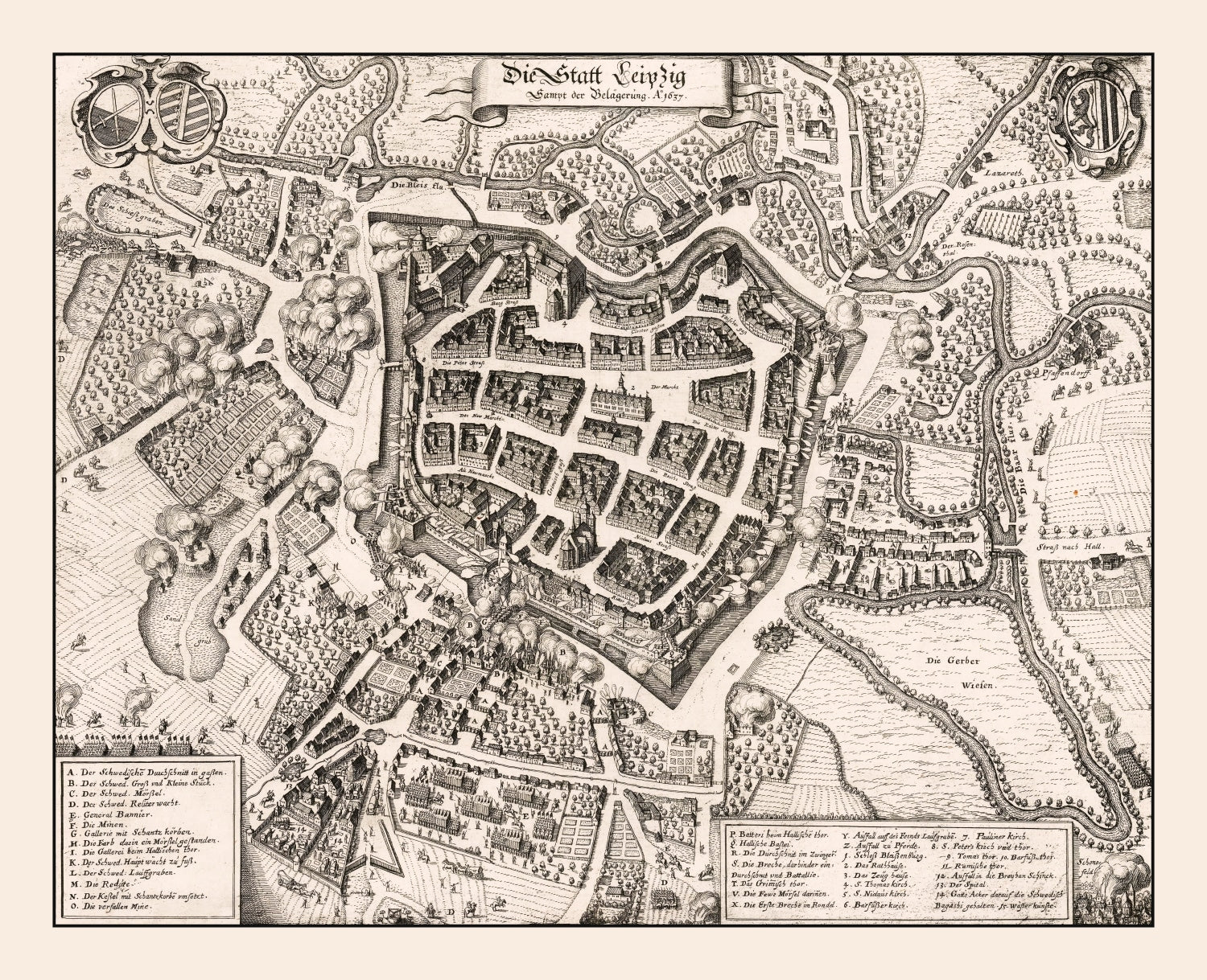 Vintage Map of Leipzig, Germany 1637