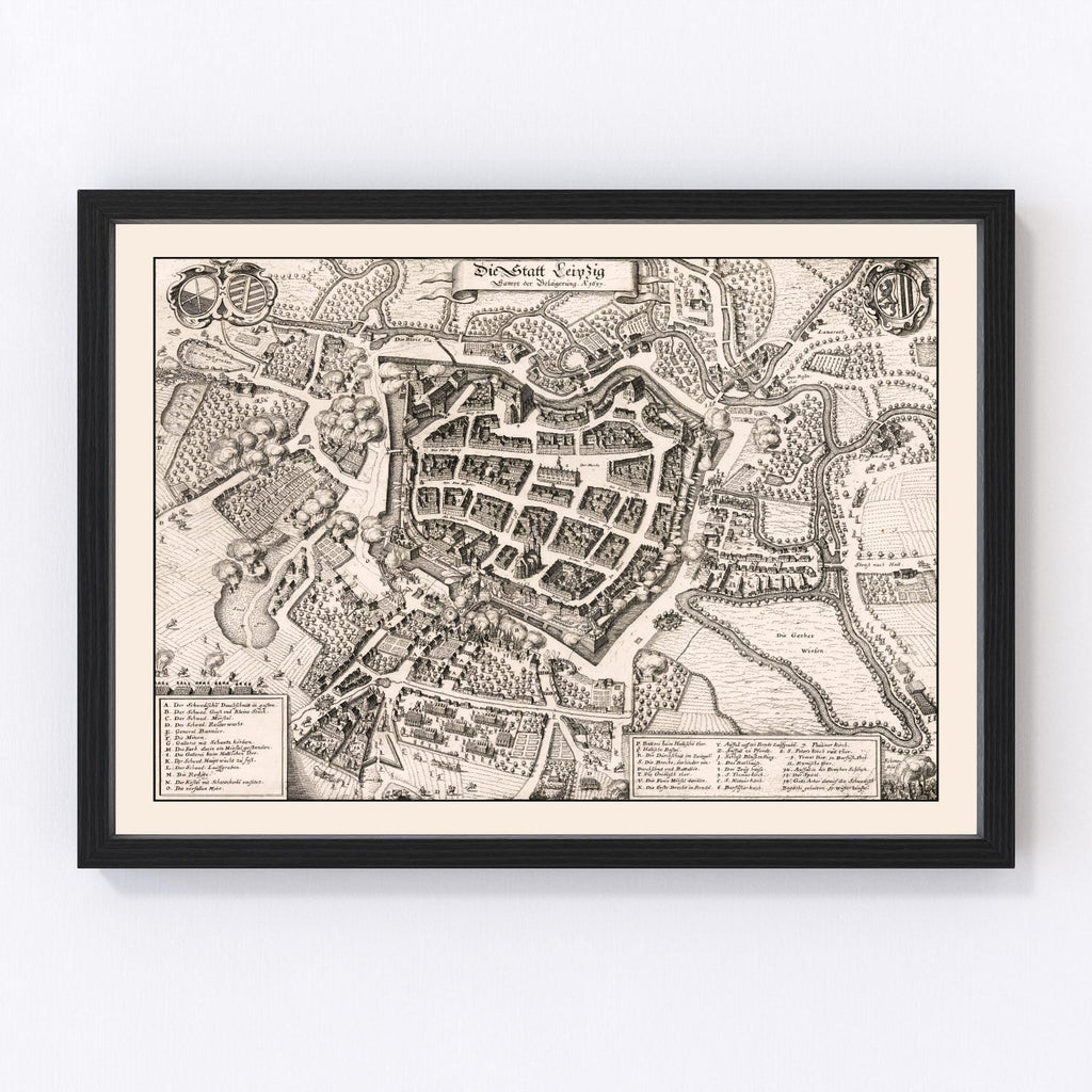Vintage Map of Leipzig, Germany 1637