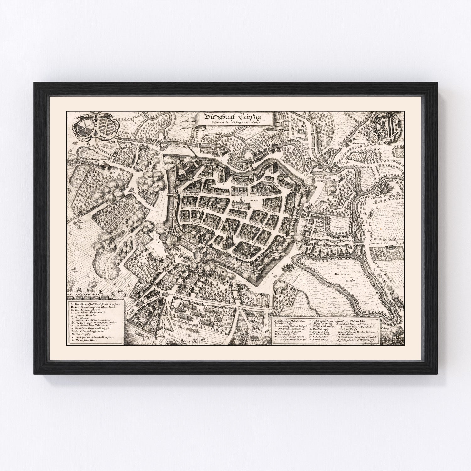 Vintage Map of Leipzig, Germany 1637