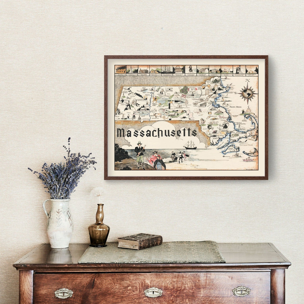Vintage Map of Massachusetts 1930