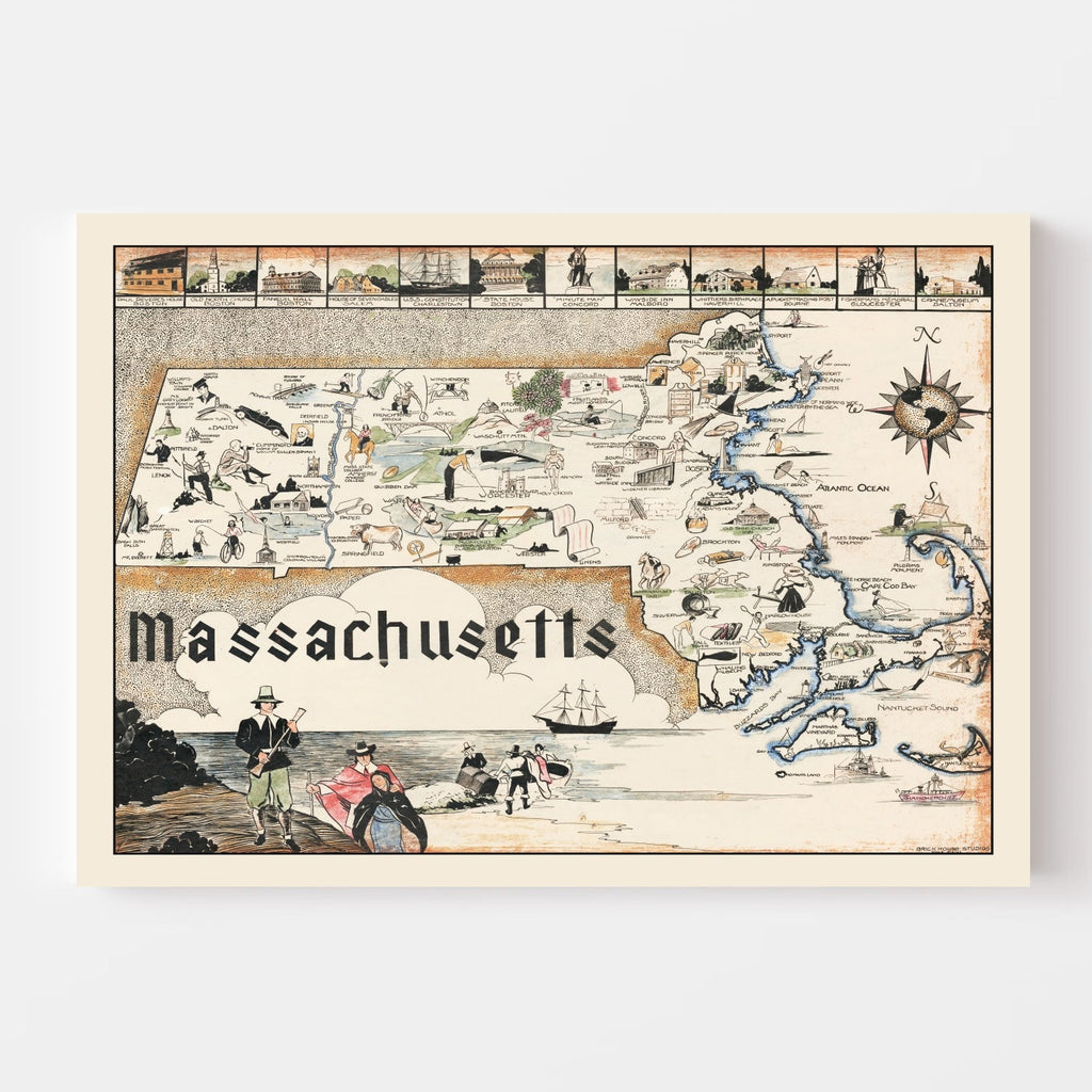 Vintage Map of Massachusetts 1930