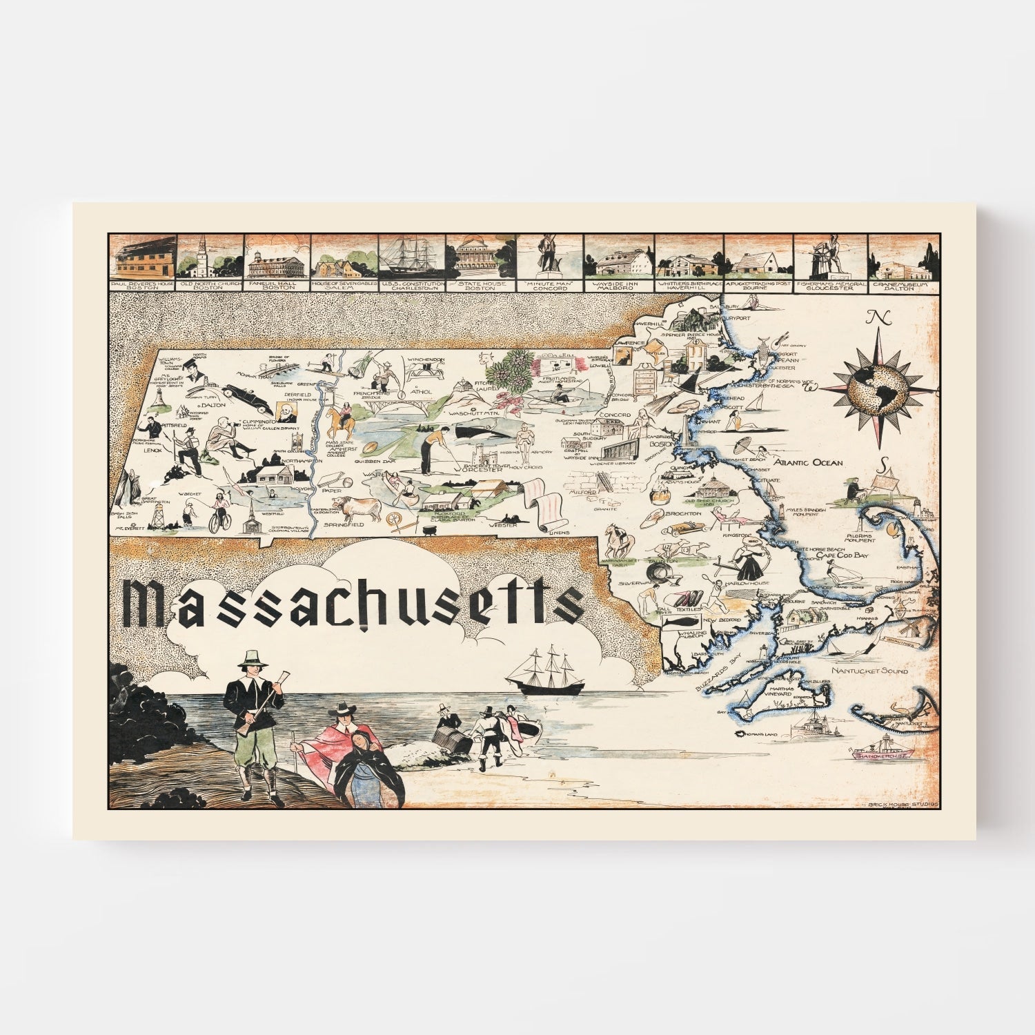 Vintage Map of Massachusetts 1930