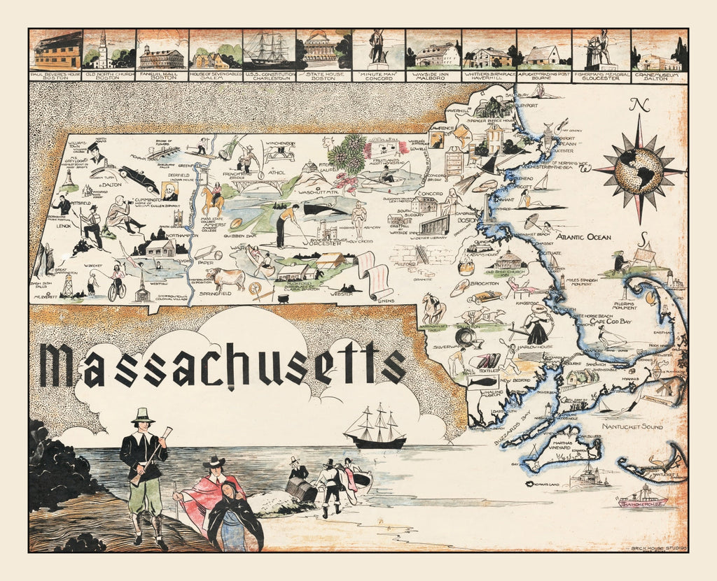 Vintage Map of Massachusetts 1930