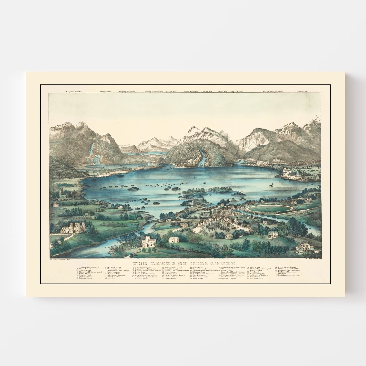 Vintage Lakes of Killarney Ireland Map 1867