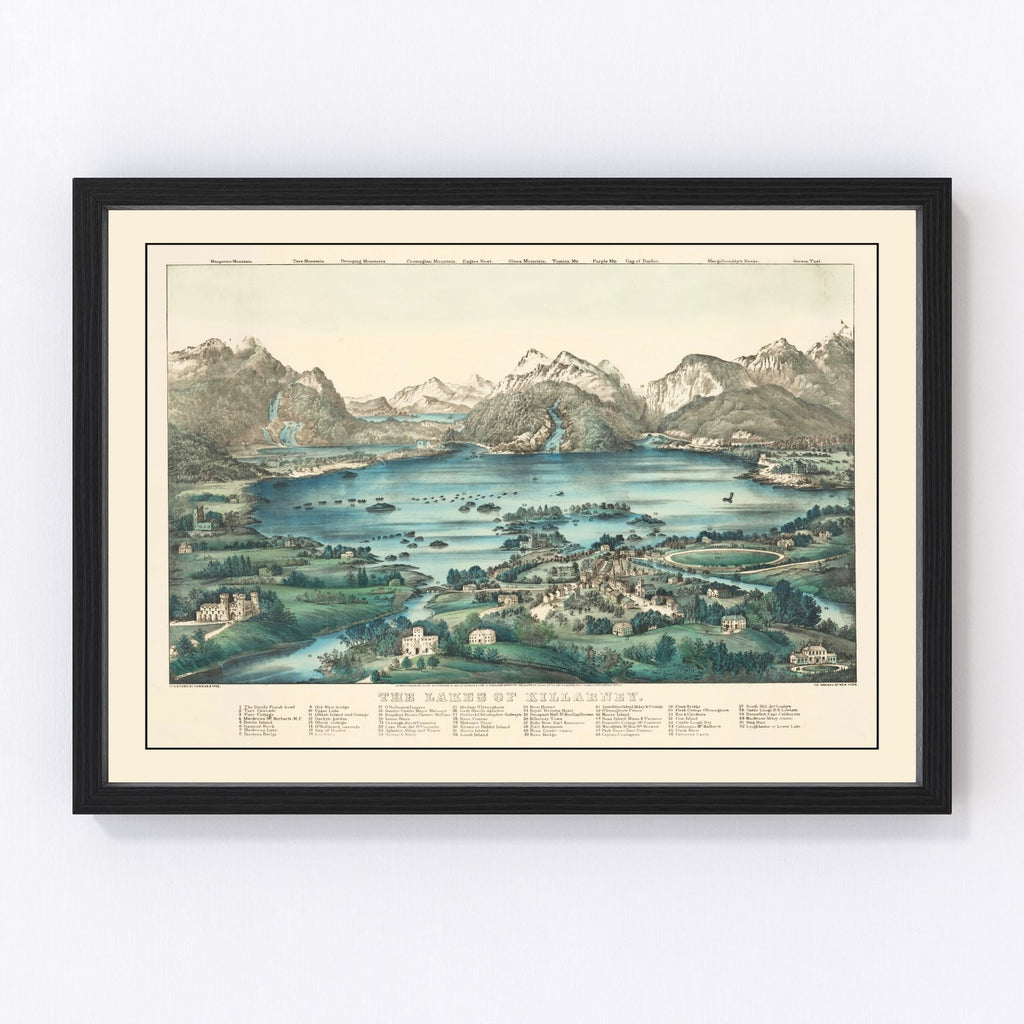 Vintage Lakes of Killarney Ireland Map 1867