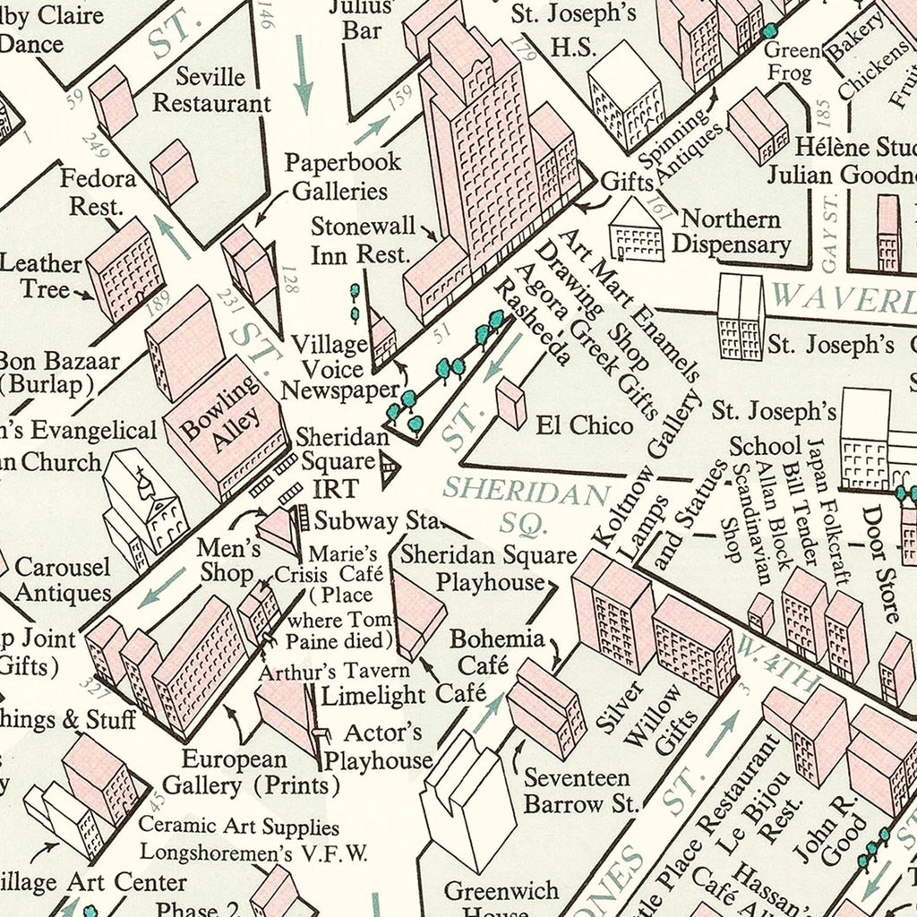 Vintage Greenwich Village New York City Map 1960