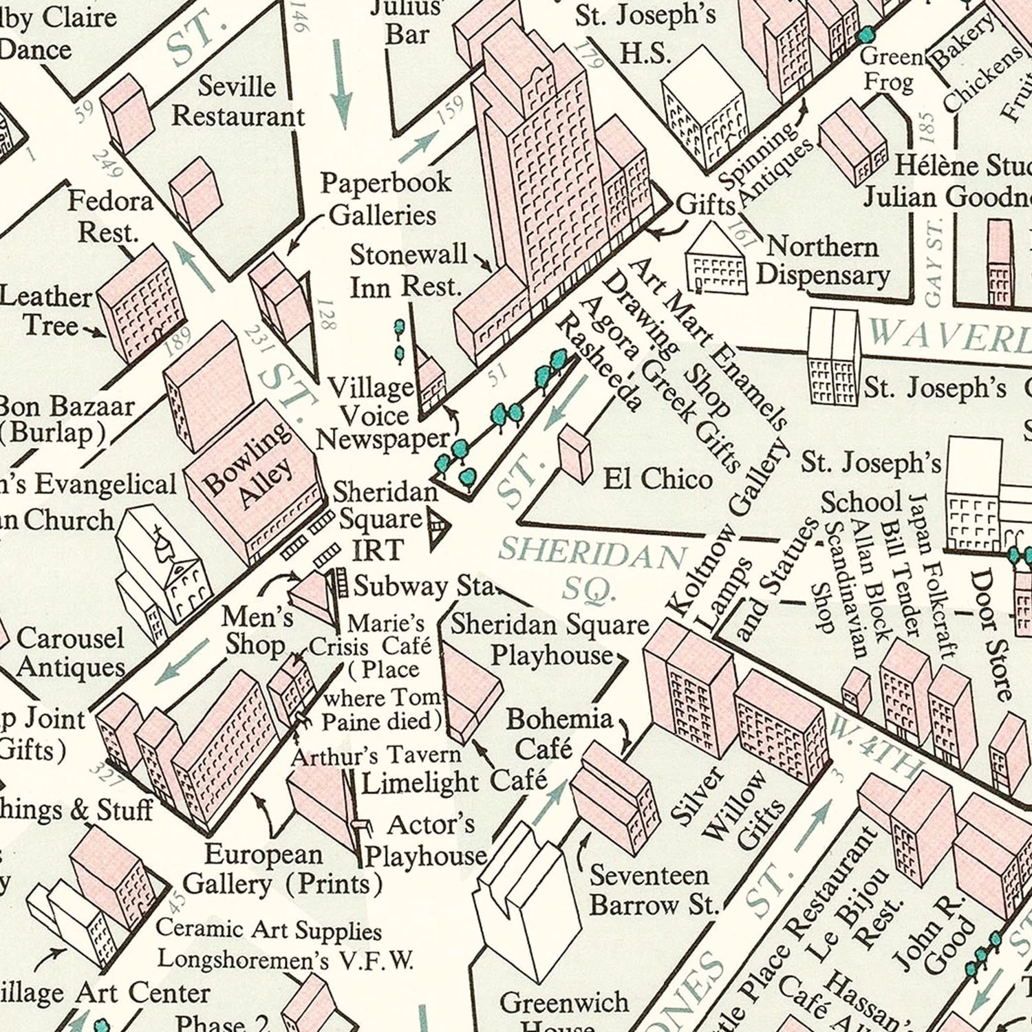 Vintage Greenwich Village New York City Map 1960