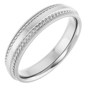 Sterling Silver 4 mm Rope & Milgrain Stepped-Edge Comfort-Fit Half Round Band Size 11