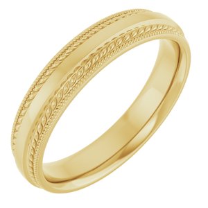 14K Yellow Gold 4 mm Rope & Milgrain Stepped-Edge Comfort-Fit Half Round Band Size 9.5