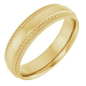 10K Yellow Gold 5 mm Rope & Milgrain Stepped-Edge Comfort-Fit Half Round Band Size 7.5