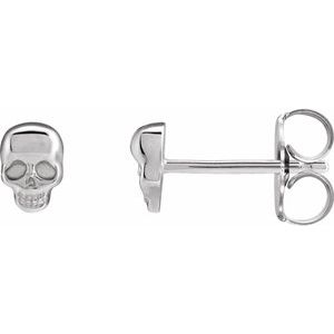 14K White Skull Earring
