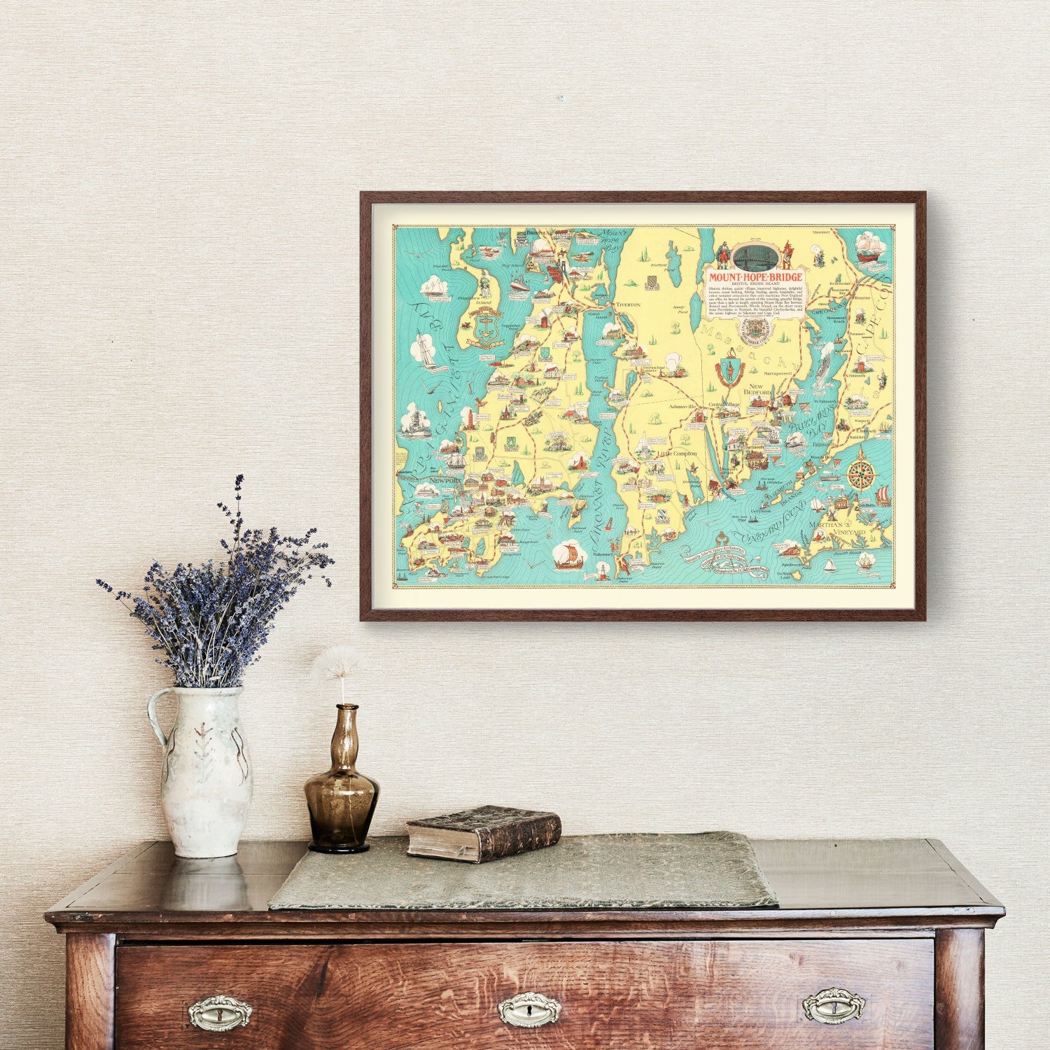 Vintage Rhode Island & Massachusetts Map 1933