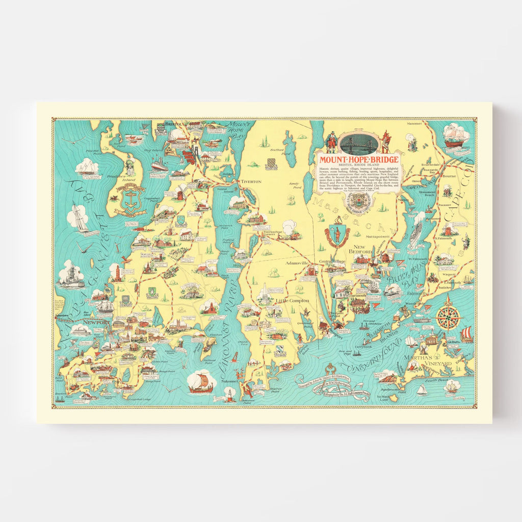 Vintage Rhode Island & Massachusetts Map 1933
