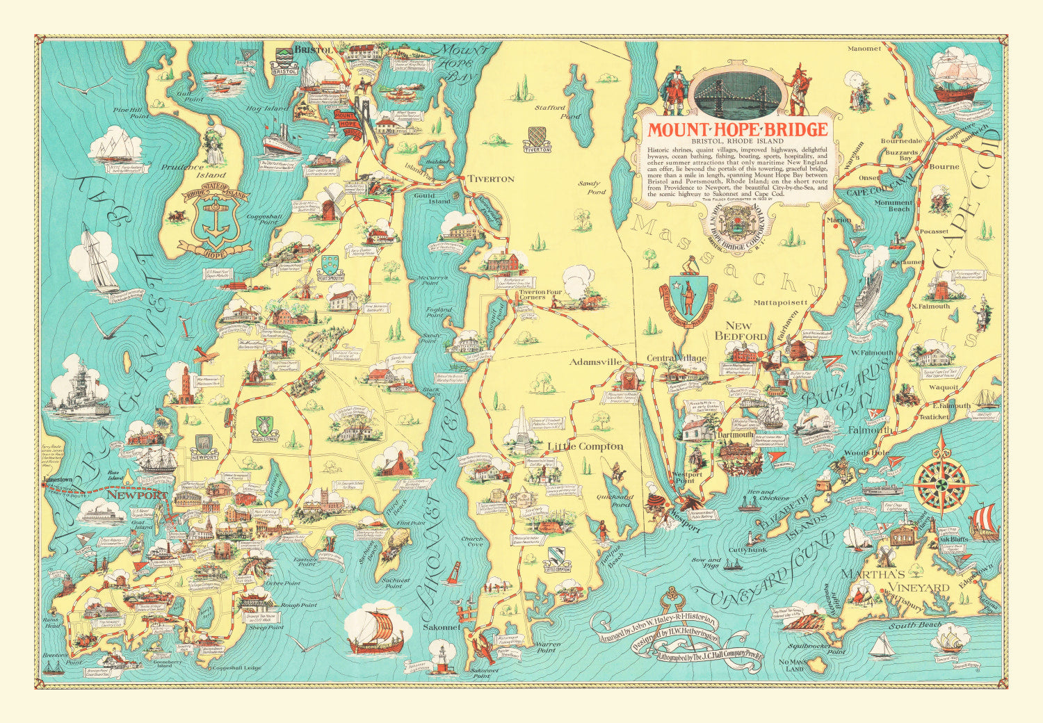 Vintage Rhode Island & Massachusetts Map 1933