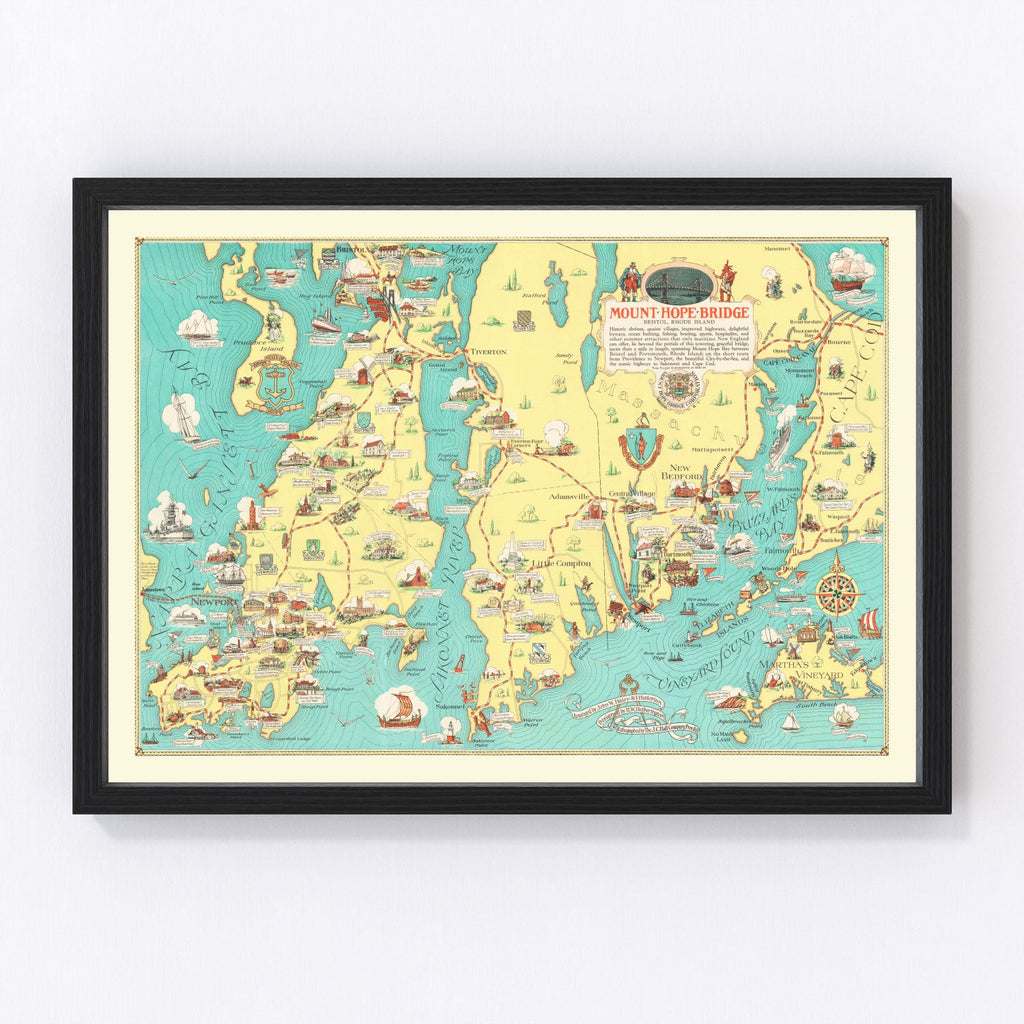 Vintage Rhode Island & Massachusetts Map 1933
