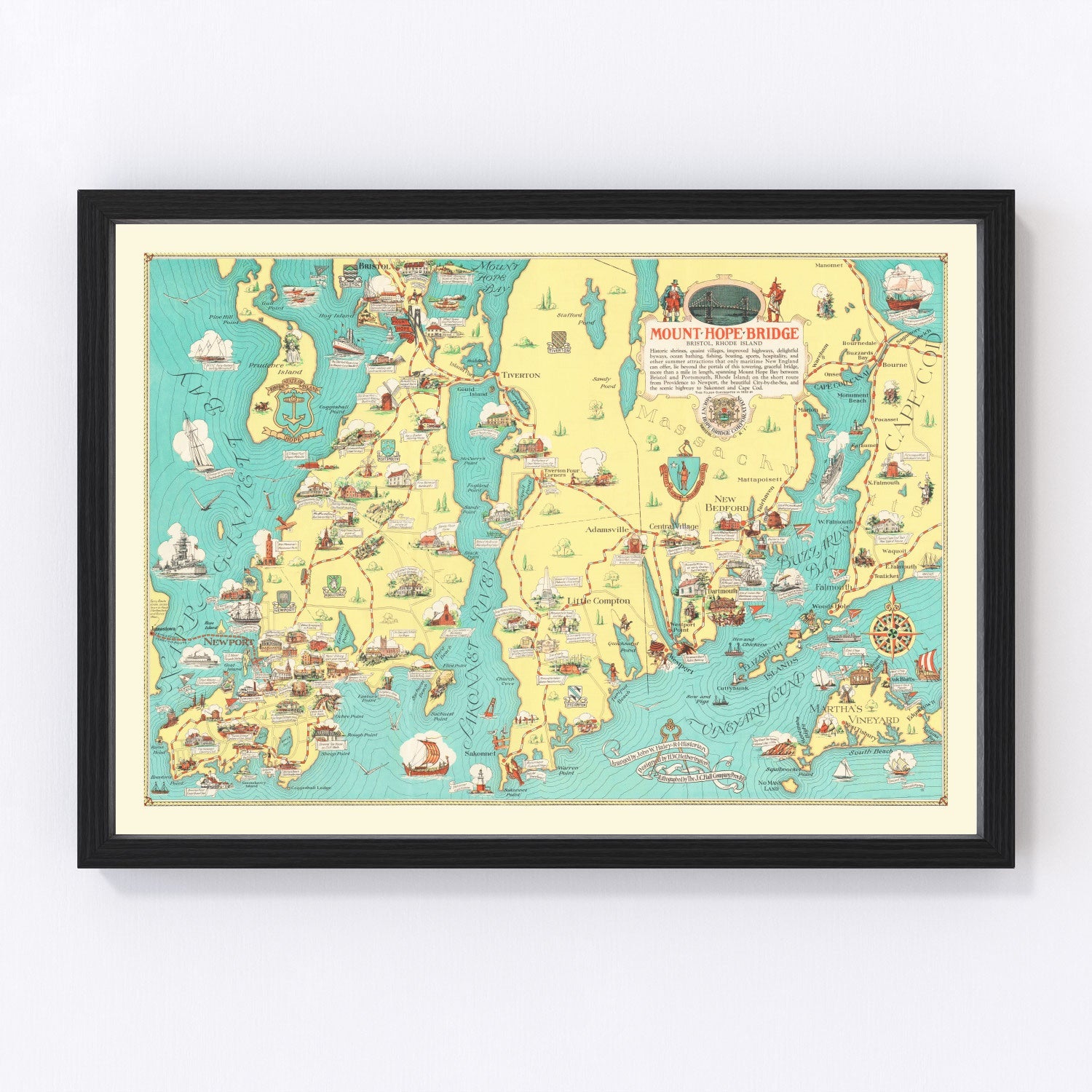 Vintage Rhode Island & Massachusetts Map 1933