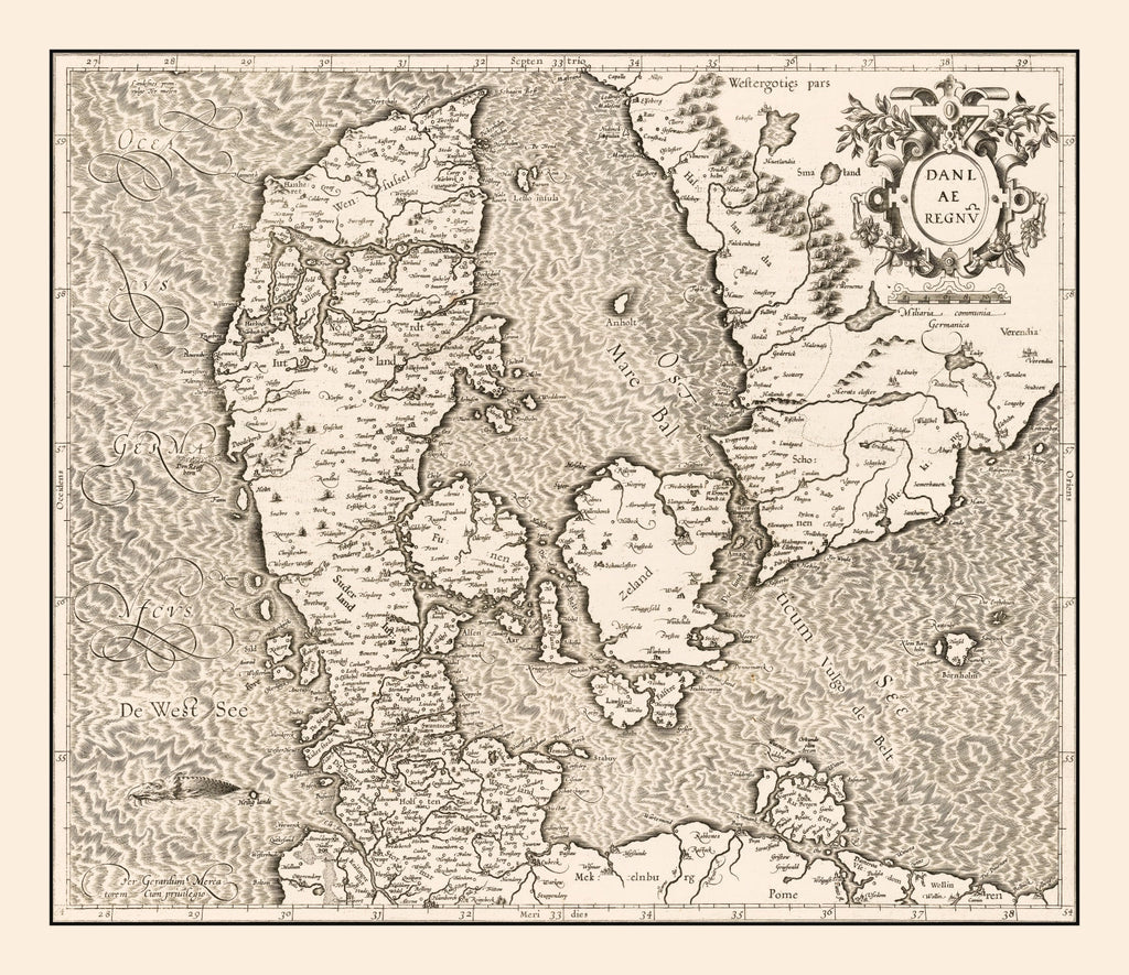 Vintage Map of Denmark 1595