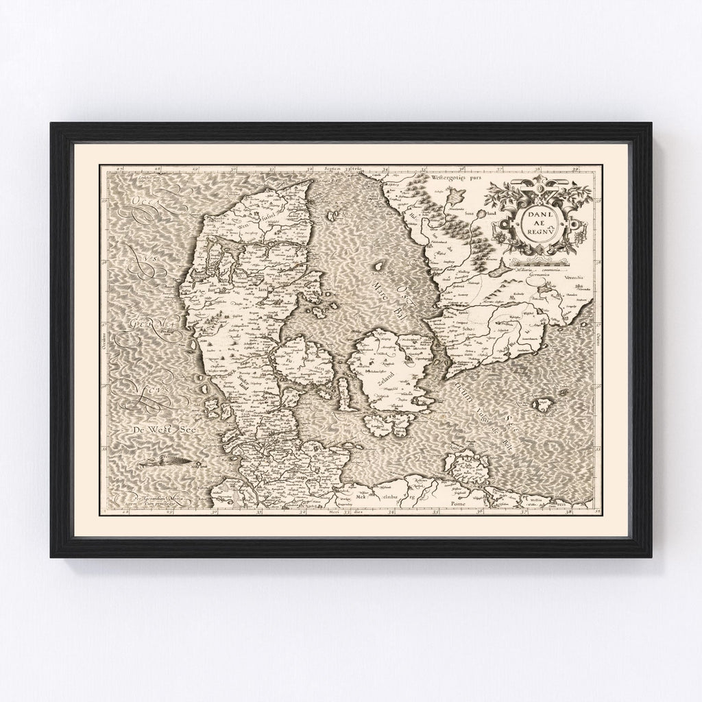 Vintage Map of Denmark 1595