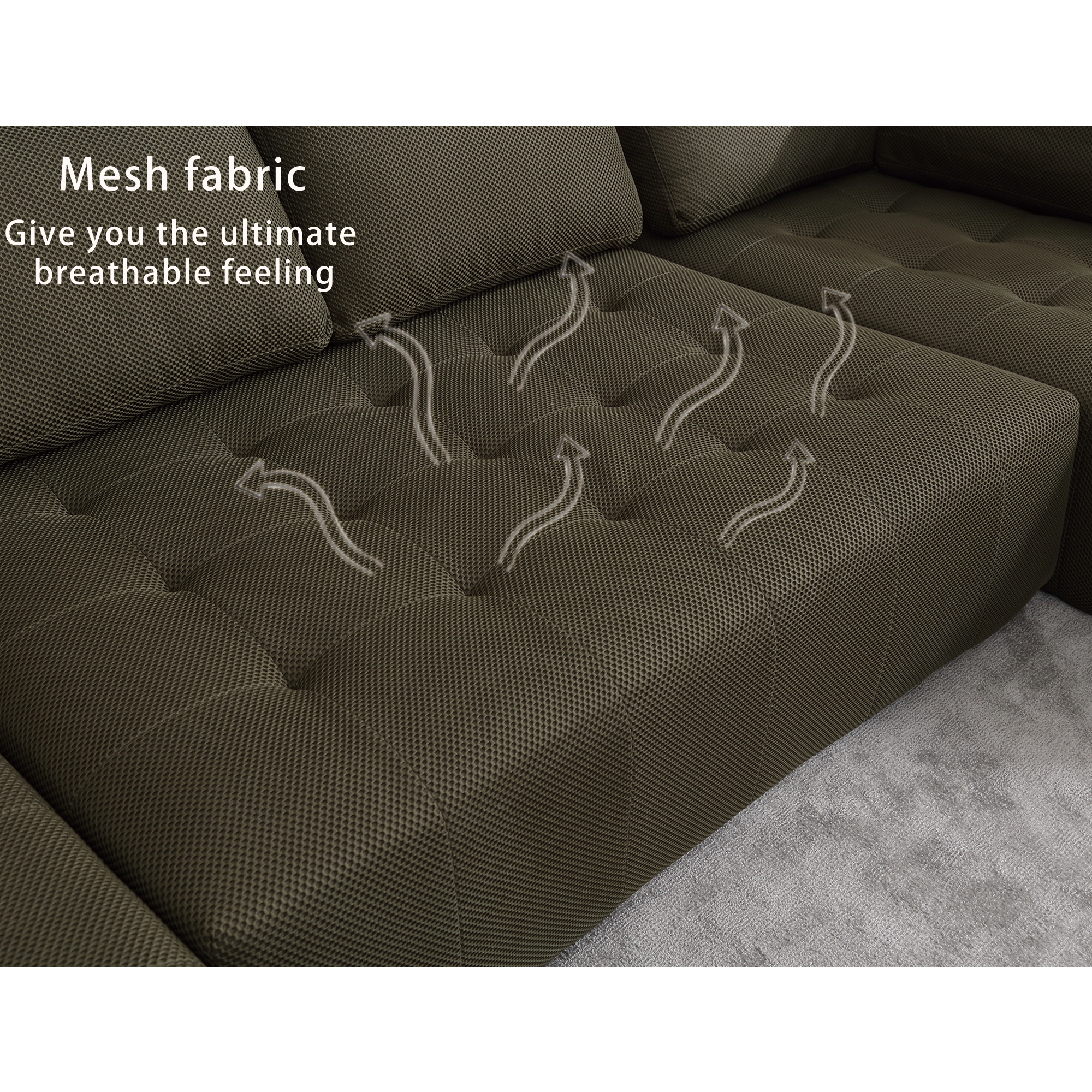 [NEW ARRIVED] [VIDEO PROVIDED]138.5 'Modular Combination Sofa, U-shaped Sofa, Living Room, Apartment, Upholstered ,6-seat Sofa, Free Combination Sofa (Mesh Fabric), Breathable Fabric,Green