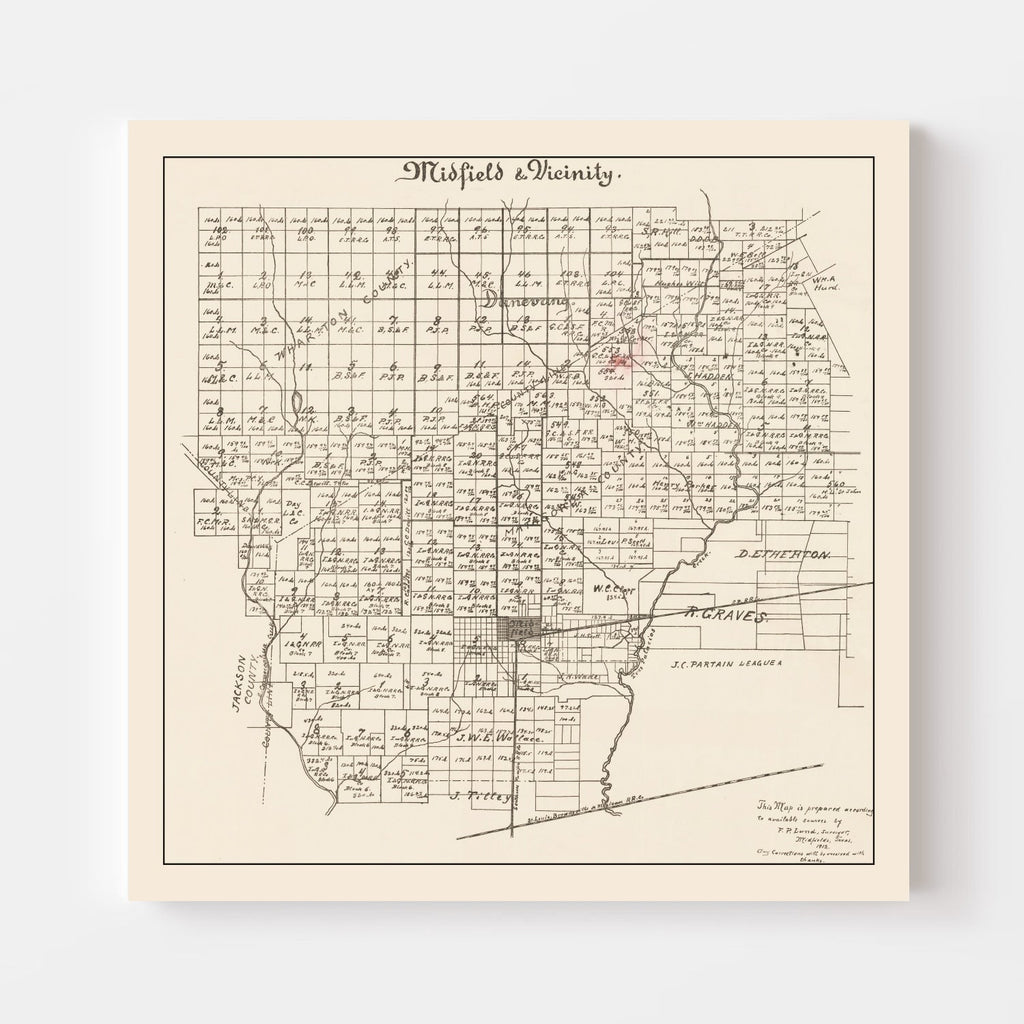 Vintage Map of Midfield, Texas 1912