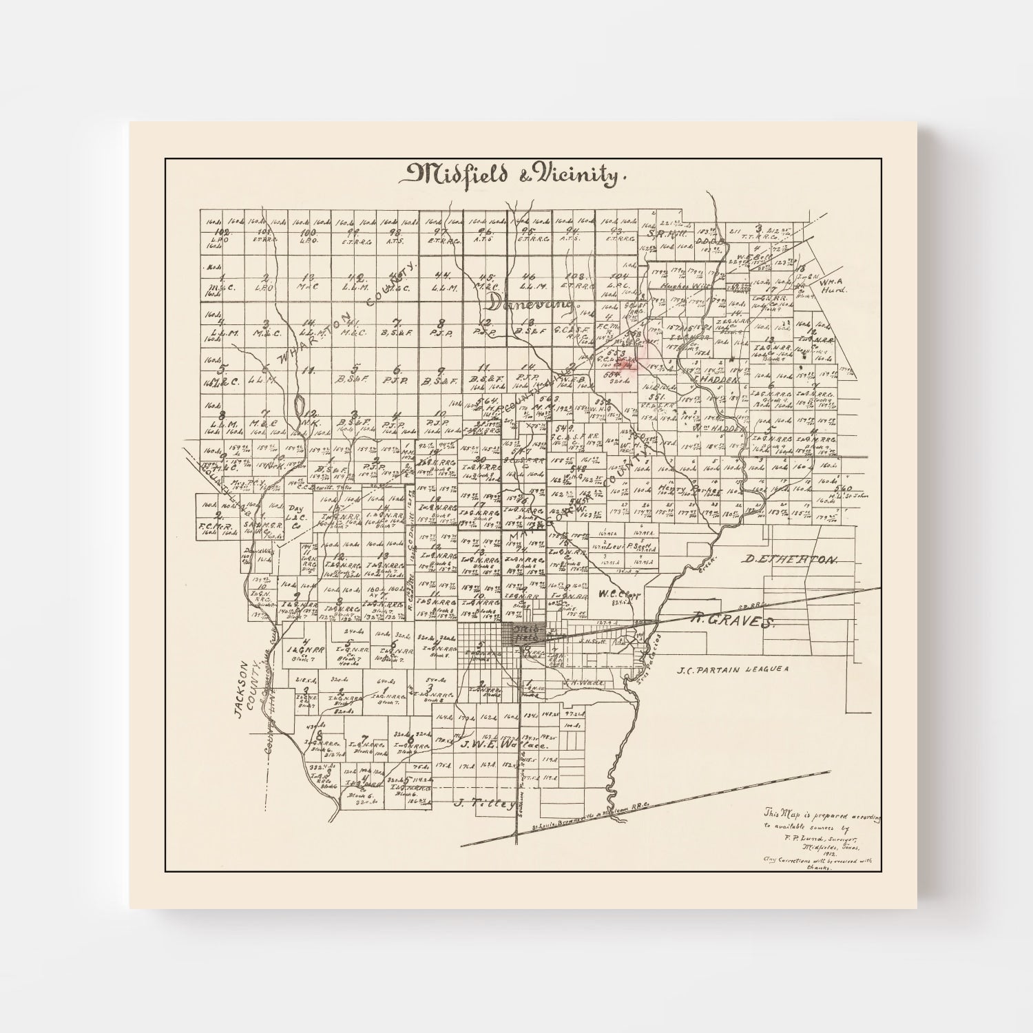 Vintage Map of Midfield, Texas 1912