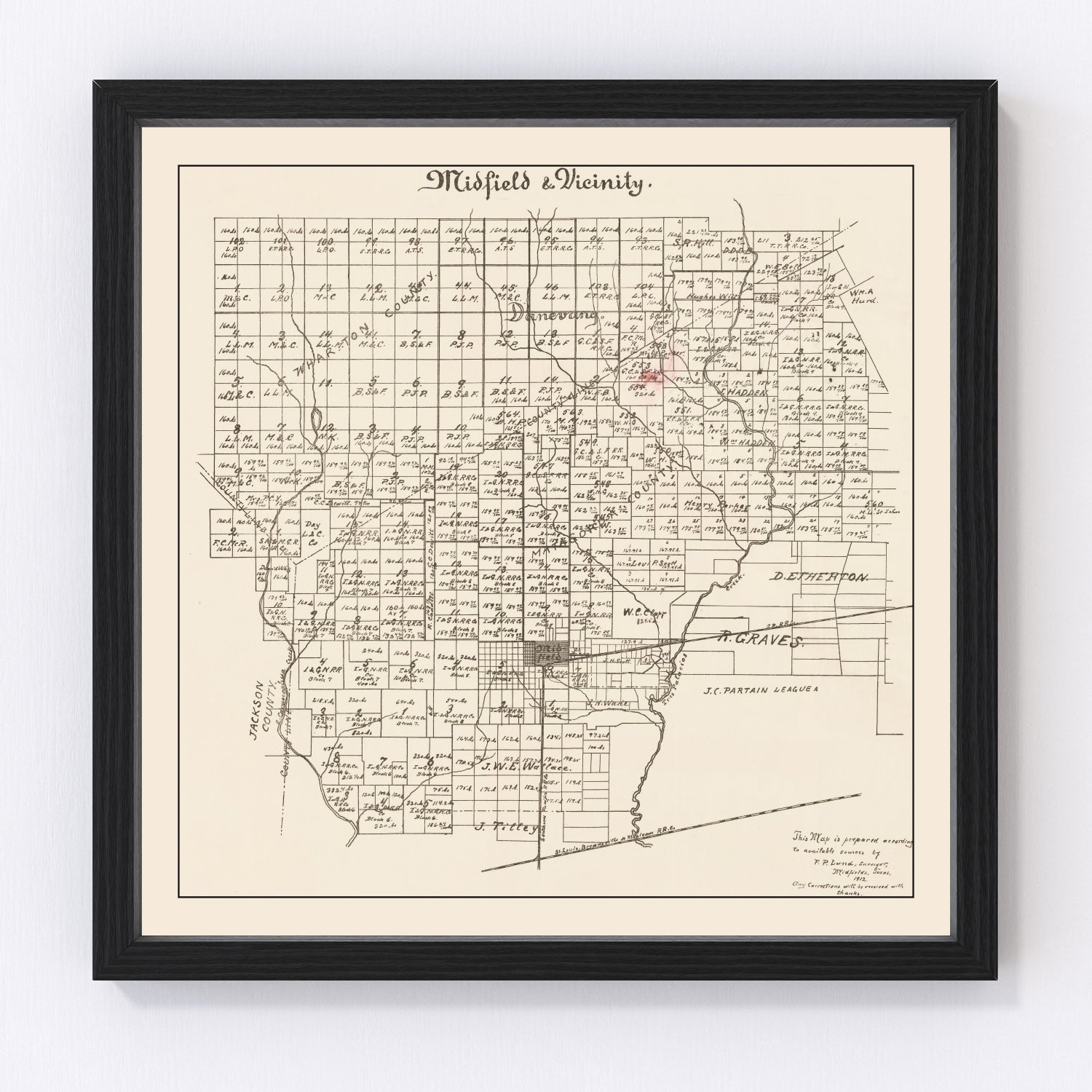 Vintage Map of Midfield, Texas 1912