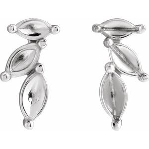 Sterling Silver Marquise Accented Left Nature Earring Mounting – image 2