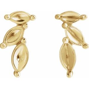 14K Yellow Gold Marquise Accented Left Nature Earring Mounting – image 2