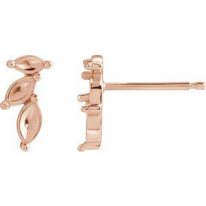 14K Rose Gold Marquise Accented Right Nature Earring Mounting