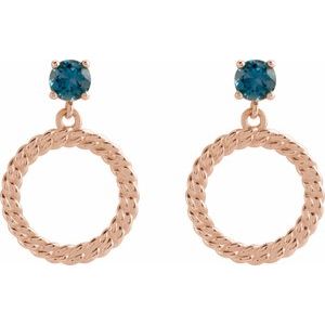 14K Rose Gold Natural London Blue Topaz Chain Link Earrings