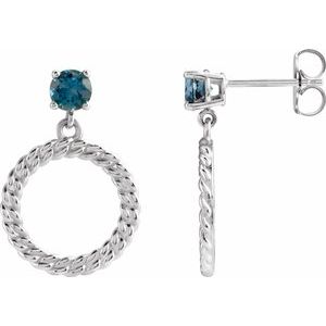14K White Gold Natural London Blue Topaz Chain Link Earrings