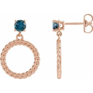 14K Rose Gold Natural London Blue Topaz Chain Link Earrings