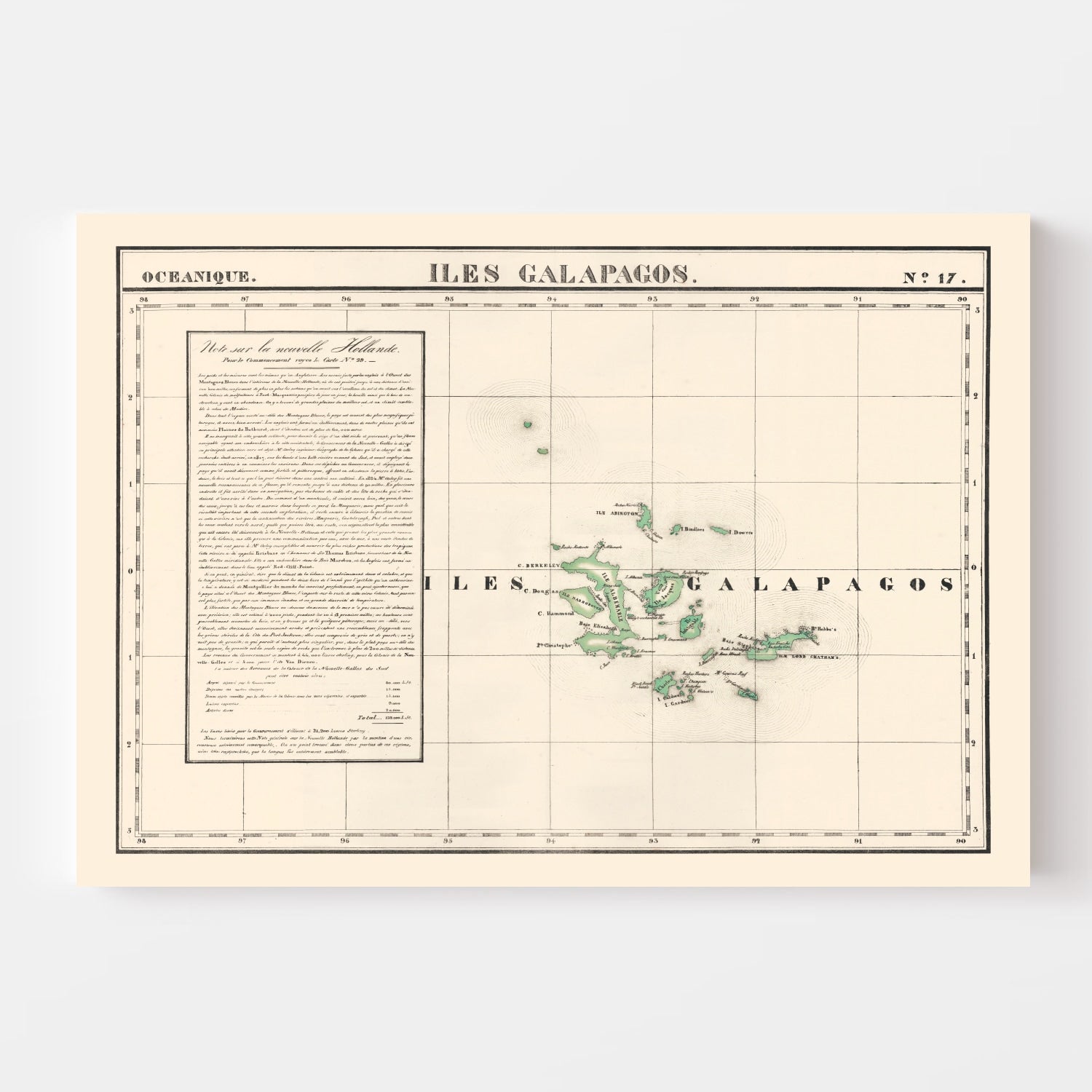 Vintage Galapagos Islands Map 1827