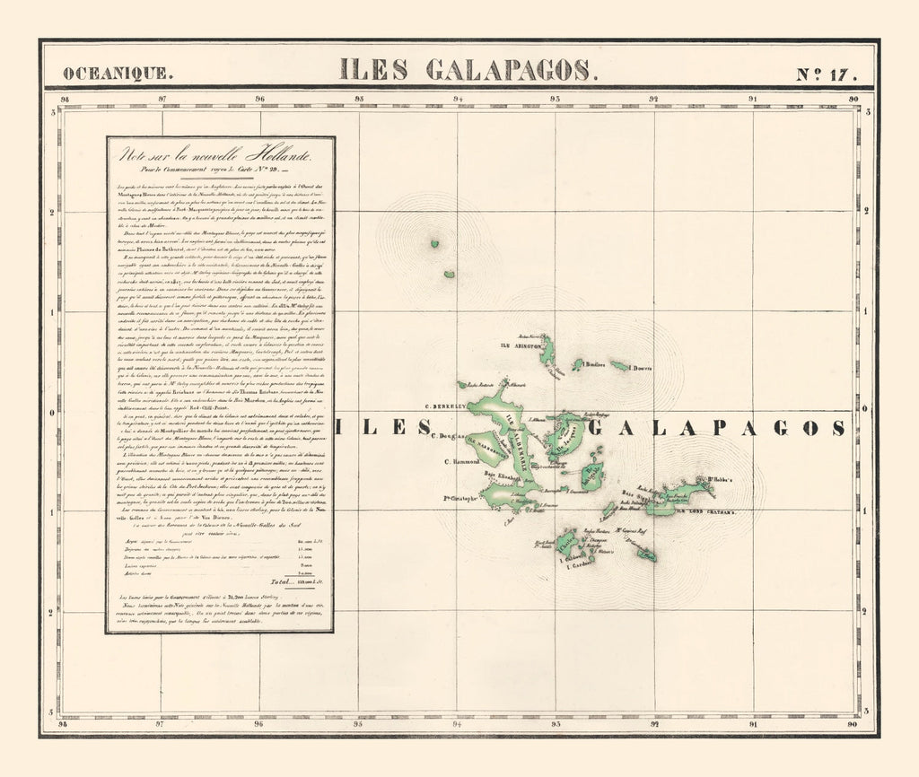 Vintage Galapagos Islands Map 1827
