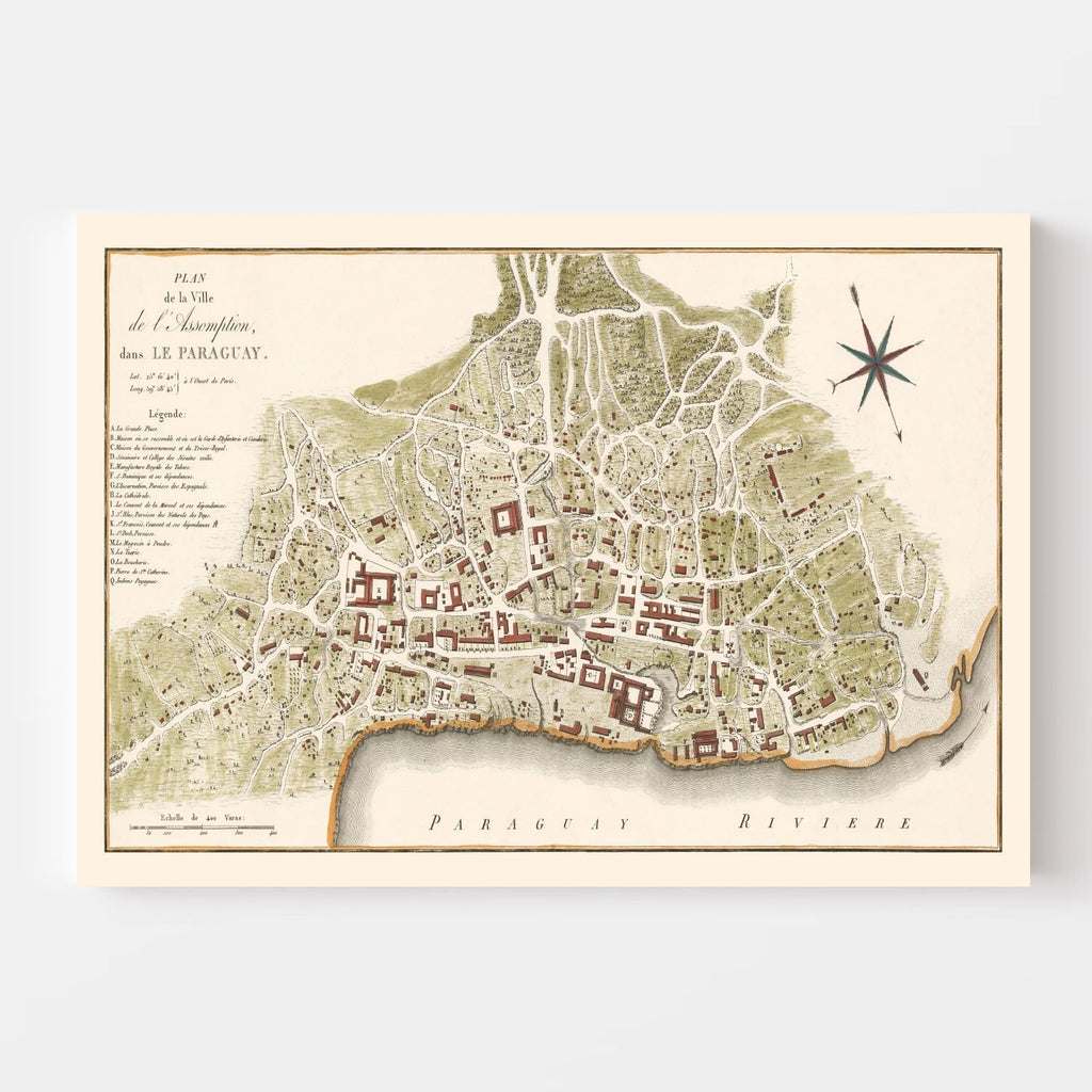 Vintage Map of Asuncion, Paraguay 1809