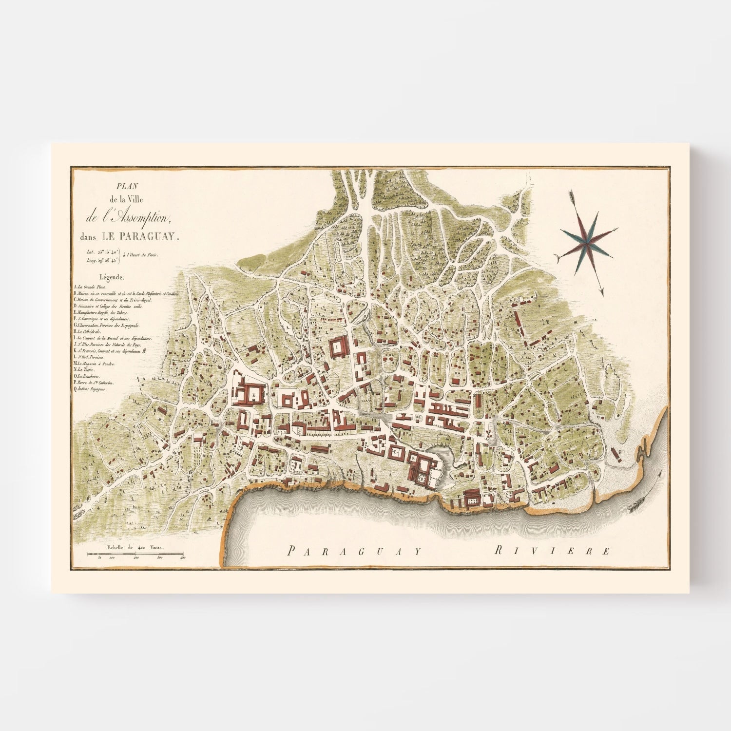Vintage Map of Asuncion, Paraguay 1809