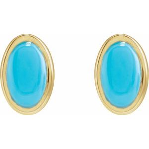 14K Yellow Gold Natural Turquoise Earrings – image 2