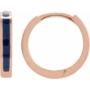 14K Rose Blue Enamel Hinged 12.1 mm Hoop Earrings