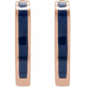 14K Rose Gold Blue Enamel Hinged 12.1 mm Hoop Earrings – image 2